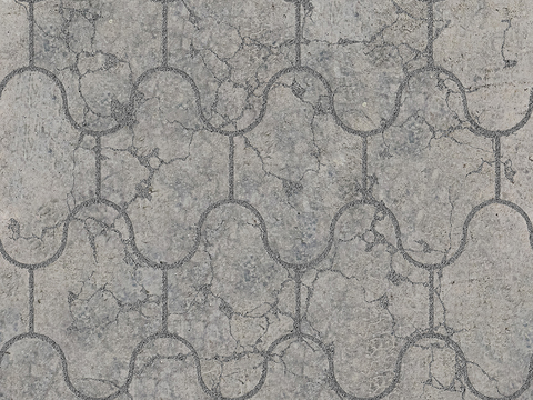  无缝灰色破损水泥拼花地砖人行道路地面广场铺贴 