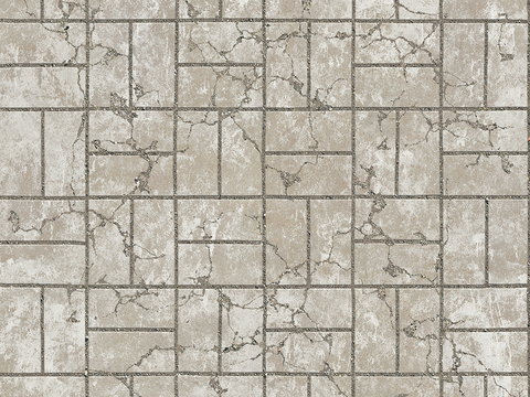  无缝破损水泥拼花地砖人行道路地面广场铺贴 