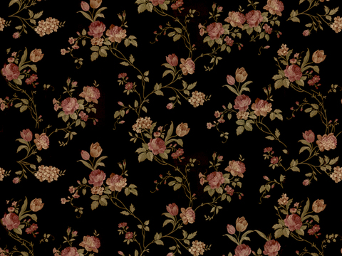  无缝黑色欧式田园风格碎花花纹图案壁纸壁布墙布 