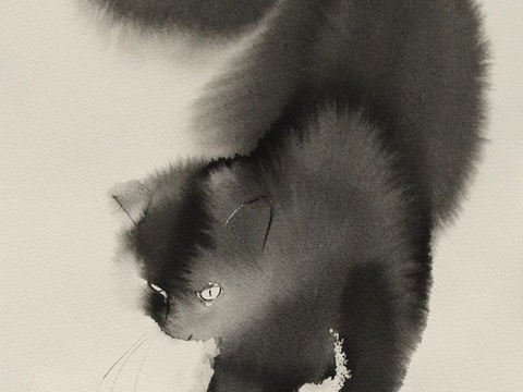  动物水墨画 猫 