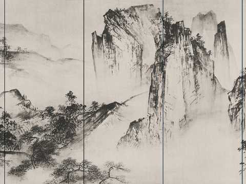  新中式壁画 中式壁画 禅意壁画 山水壁画 溪山清远图 