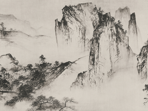  新中式壁画 中式壁画 禅意壁画 山水壁画 溪山清远图 