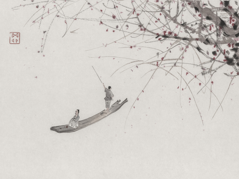 新中式壁画 中式壁画 禅意壁画 行舟 宋式