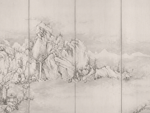 中式山水画 国画 山水壁画 艺术壁画