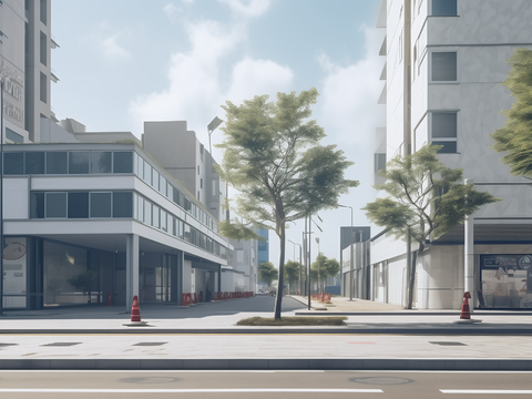  白天城市街道马路街景外景贴图 