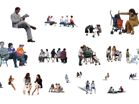  psd免抠购物休闲前景坐姿人物 