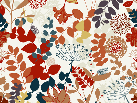  现代文艺清新植物印花壁纸墙纸 