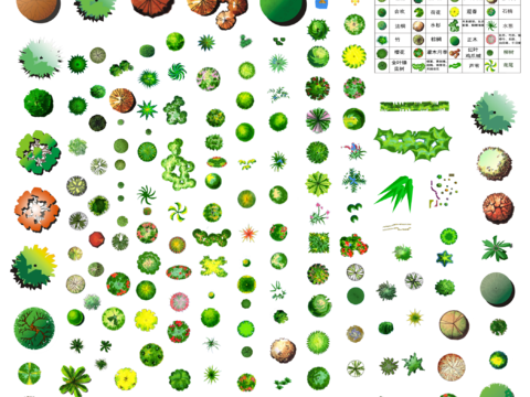  psd免抠小清新平面灌木平面植物彩平面图 