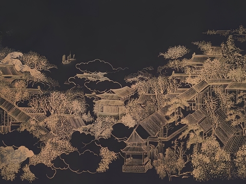  新中式建筑壁画贴图 