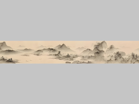  国风上水长卷壁布贴图 