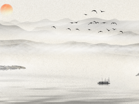  中国风水墨山水挂画_壁画贴图 