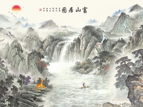  中式山水画贴图 