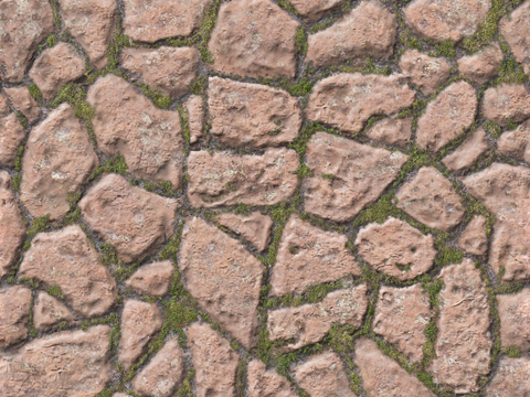  无缝黄色苔藓岩石石墙地面 