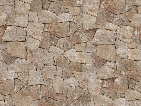  无缝黄灰色毛石墙面贴图 