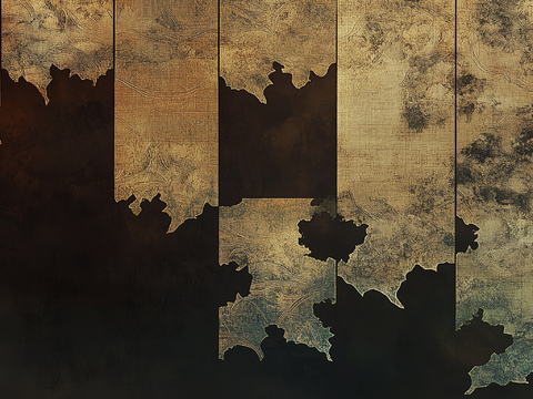  新中式中古复古抽象植物图案壁纸壁画 