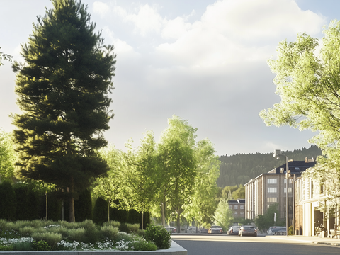  白天公园街道景观外景贴图 