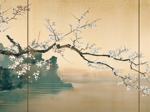  新中式梅花树枝禅意壁画挂画 