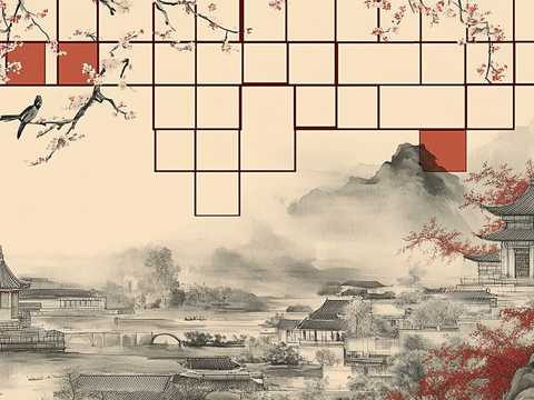  新中式梅花树枝禅意壁画挂画 