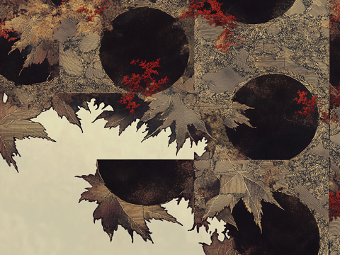  新中式中古复古抽象植物图案壁纸壁画 