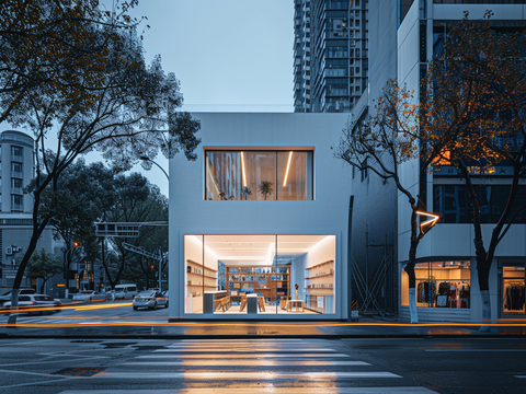  夜晚城市街道马路街景外景 城市街道外景 