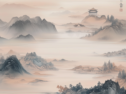  新中式山水壁画挂画 