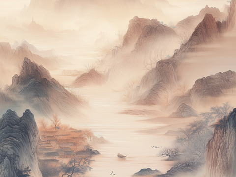  新中式山水壁画挂画 