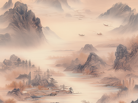  新中式山水壁画挂画 