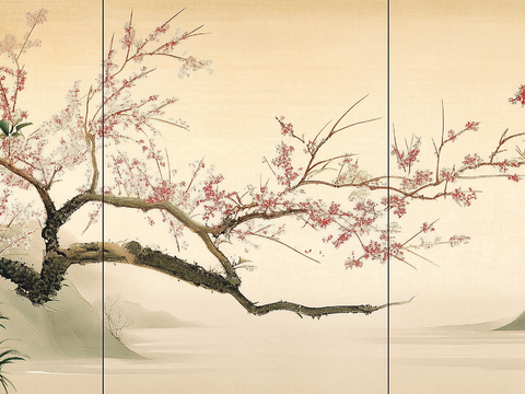  新中式梅花树枝禅意壁画挂画 