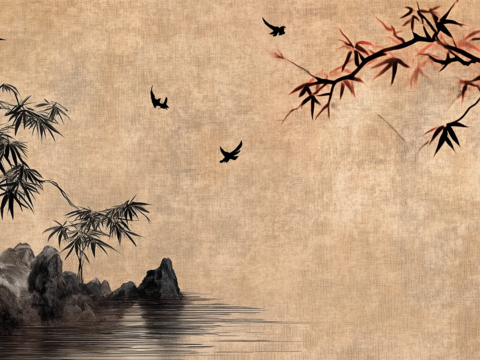  新中式竹子壁画 