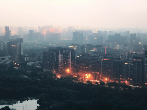  黄昏城市高楼外景 