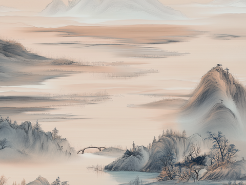  新中式山水壁画挂画 