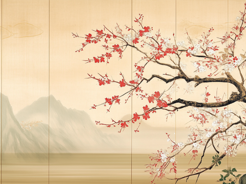  新中式梅花树枝禅意壁画挂画 
