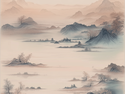  新中式山水壁画挂画 