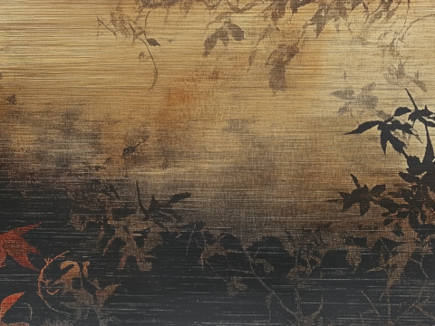  新中式中古复古抽象植物图案壁纸壁画 