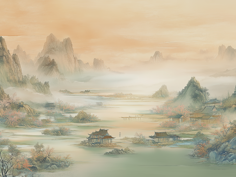  新中式山水壁画挂画 