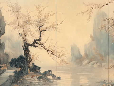  新中式水墨山水壁画 