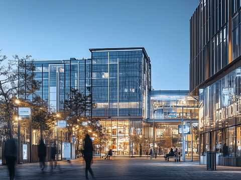  现代城市街道商业区夜景 