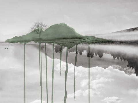 绿色山水泼墨壁纸