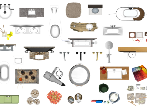  PSD免抠室内卫生间洗手池洗澡缸卫浴图 
