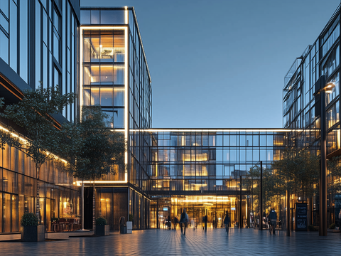  现代城市街道商业区夜景 