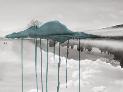 蓝色山水泼墨壁纸