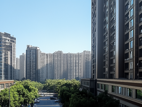  现代白天小区外景建筑 