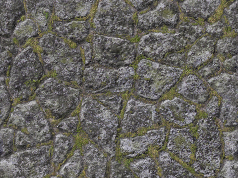  无缝苔藓岩石墙面道路地面 