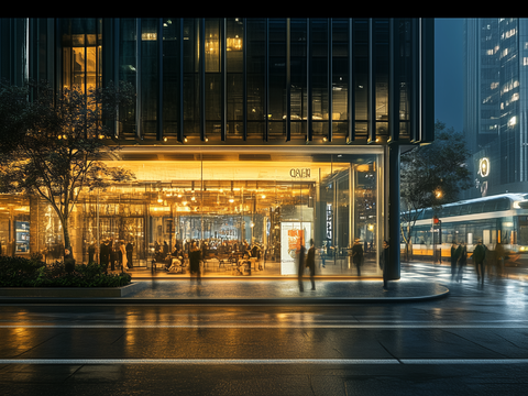  现代城市街道夜景 