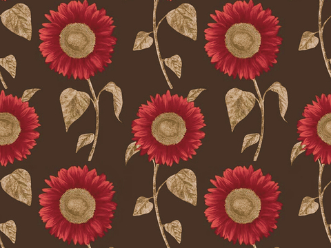  无缝红色欧式田园风格碎花向日葵花纹图案壁纸壁布墙布 