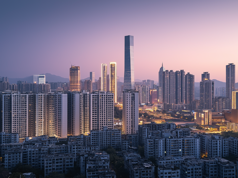  城市傍晚夜景贴图 