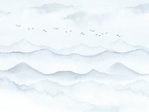 柔然新中式山水壁纸贴图