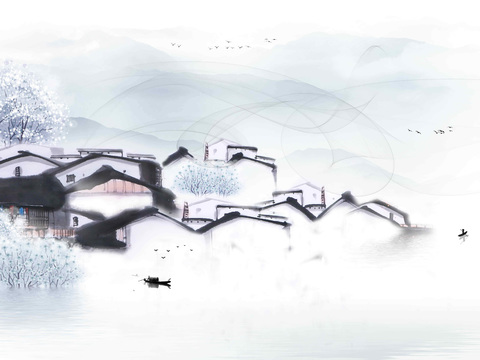  中式山水壁画 新中式水墨画壁画 艺术挂画 