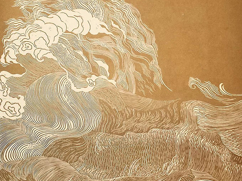  中式壁纸壁布海浪图案 