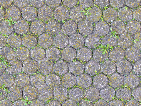  无缝破损水泥拼花地砖人行道路地面广场铺贴 